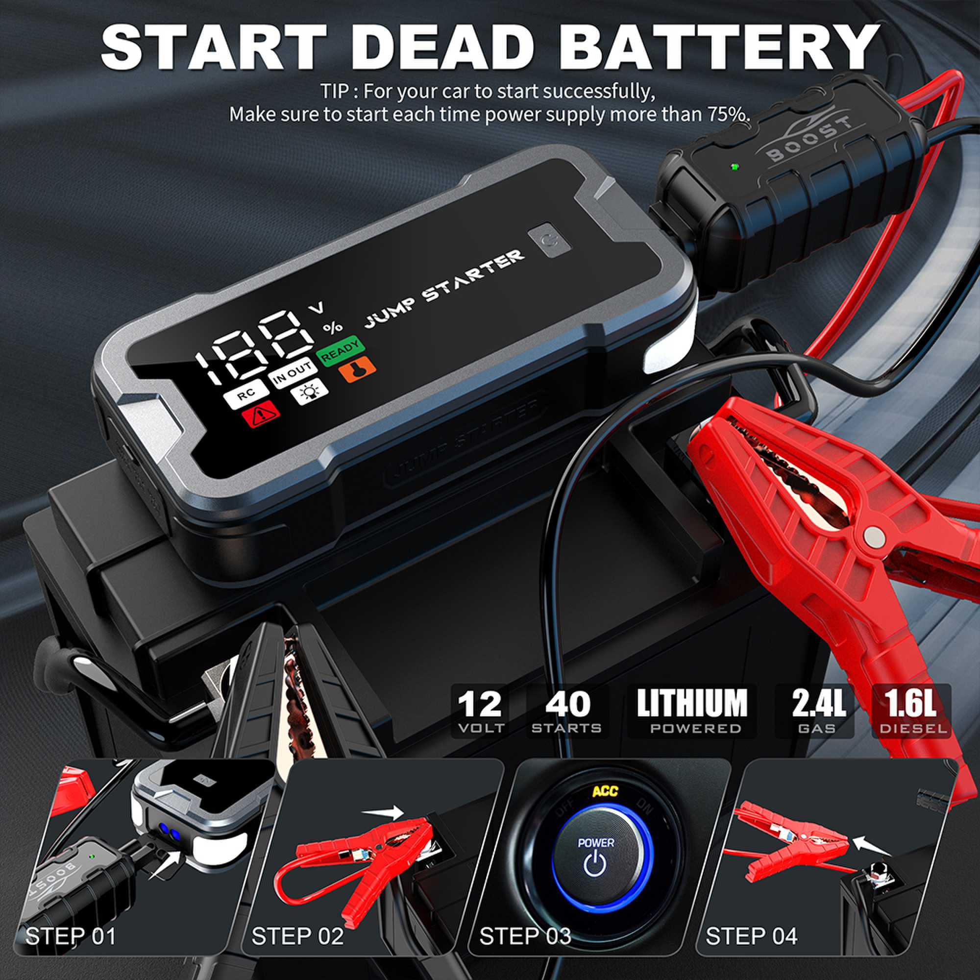 4000A Car Jump Starter ,Portab - Portable Jump Starter 评论和价格